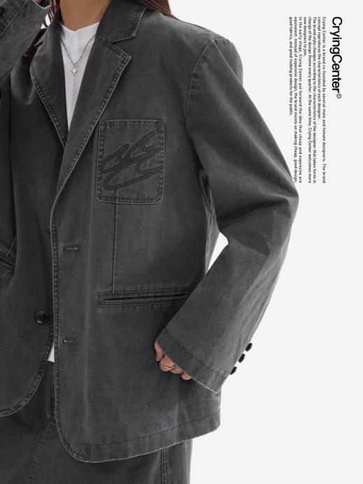 CryingCenter 深灰洗水做旧斜纹棉西装外套宽松肩棉可拆 哭喊中心 商品图2
