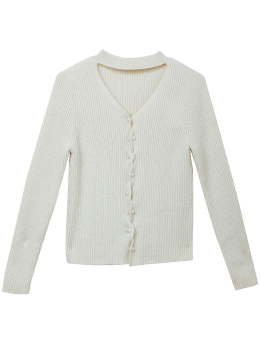 秋冬季新款灰色 V 领针织开衫女珍珠扣设计感小众修身显瘦短款毛衣外套 商品图2