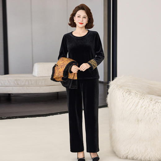 FW 8550妈妈新中式加棉加厚套装金丝绒上衣马甲外套 商品图2