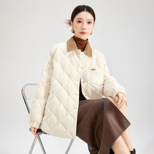 SM 8530菱格拼色领子鹅绒外套拼接设计感保暖 商品图1