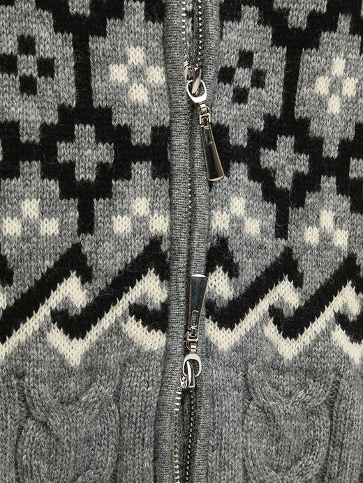 秋冬新款灰色复古提花针织开衫女圆领双拉链设计感小众短款毛衣外套 商品图2