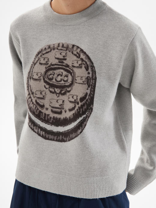 CryingCenter 浅灰色奥利奥童趣休闲保暖圆领毛衣 哭喊中心 商品图1