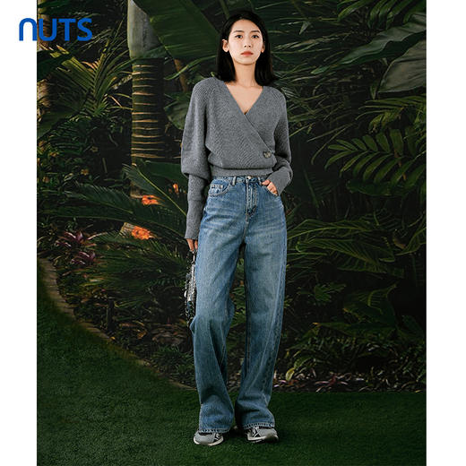 NUTS春秋季新款复古高腰直筒显瘦百搭长款牛仔裤女412113375 商品图2