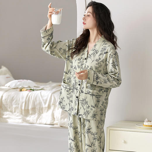 【超模君严选 昕芬儿--新中式和服印花纯棉家居服】天然棉质舒适透气轻盈 亲肤丝滑不跑杯 自带隐形胸垫  防凸点不走光 丝滑软糯触感 宽松版型搭配新中式印花 气质优雅/居家休闲/多款式可选 商品图11