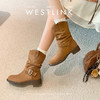 西遇美拉德短靴女新款秋冬百搭复古新疆西部牛仔靴绒面堆堆靴V1957157 商品缩略图1