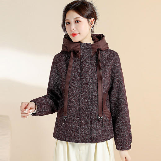 QYM CS25D76-Y时尚连帽毛呢外套呢子休闲上衣 商品图0