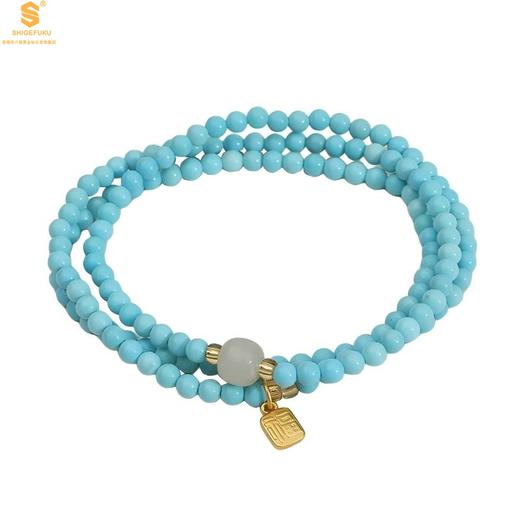 【品牌授权】【香港周六福】黄金钻石首饰 平安纳福夺目吸睛天然绿松石手串 商品图0