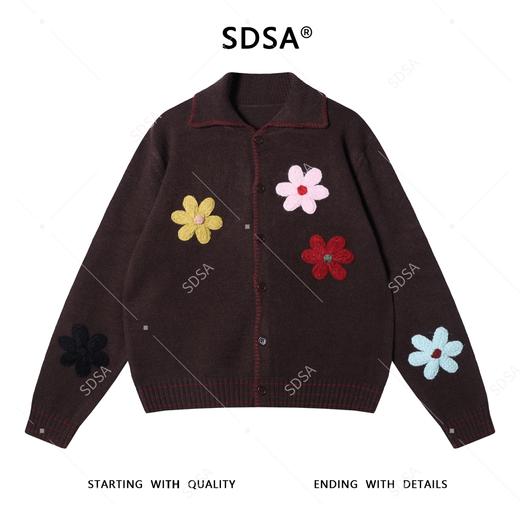 2114SDSA男士秋冬新款痞帅男装复古撞色针织花朵缝线纽扣开衫翻领毛衣 商品图1