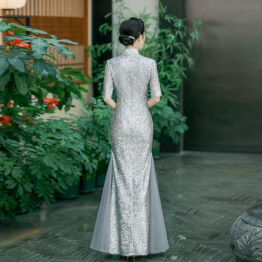 QC 188旗袍高端大气上档次亮片鱼尾 商品图3