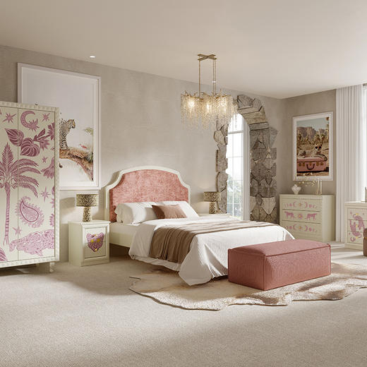 喜梦宝粉红豹床头柜松木实木多层免漆饰面次卧必备 商品图2