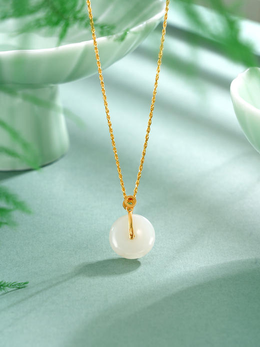 子佩集【繁花相扣】S925银套链【DZ04371】镀金平安扣和田玉古法银项链2510 商品图1