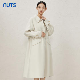 NUTS商场同款秋冬季高级感简约纯色翻领双面毛呢大衣女342152046