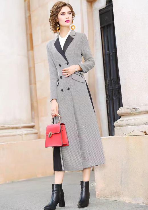 仅一件！【低价清仓】春秋撞色西装领风衣外套女流行双排扣过膝长款大衣ZFYY001 商品图3