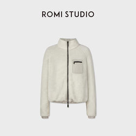 ROMI STUDIO轻软绵羊毛锦纶双面双色拼接直身宽松外套RWCWWG5589