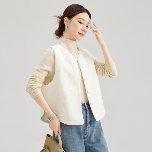 SM 1319坎肩马夹无袖外套新中式刺绣马甲宽松减龄洋气 商品图0