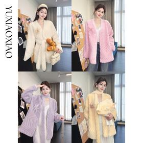 余潇潇【溏心风暴】时尚高贵100羊毛赠送精致可拆胸针V领宽松外套