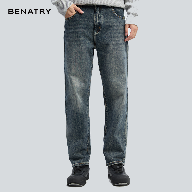 贝纳川新品复古色小直筒牛仔长裤