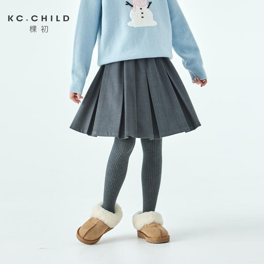 棵初25年冬季新款亲子中大女童百褶西装半裙学院风利落垂顺中长裙 商品图0