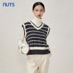NUTS冬季新款别致条纹撞色V领针织外穿马甲背心女343053199