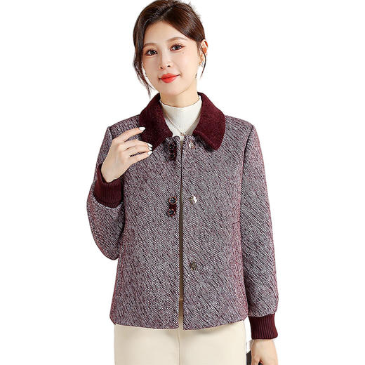 QYM CS25D78-Y时尚气质外套休闲翻领短款厚款上衣 商品图4