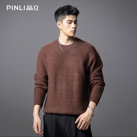 PINLI品立2025秋季新款粗针重磅宽松圆领针织衫男百搭休闲毛衣潮GD253110130 商品图8