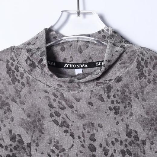 T4899SDSA男士秋冬新款痞帅男装潮牌简约撞色豹纹半高领长袖T恤休闲潮 商品图2