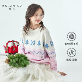 棵初2025年冬季新款亲子中大女童费尔岛几何花纹毛衣纯绵羊毛上衣
