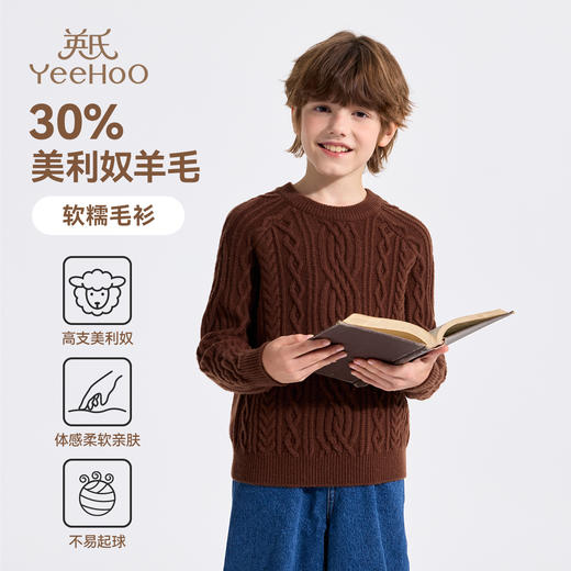 【英氏】【复古绞花羊毛衫】【110-175】男童含羊毛针织衫儿童毛衣 商品图6