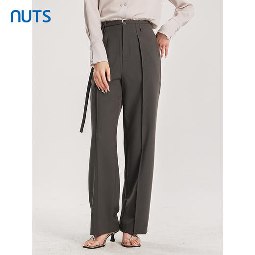 NUTS商场同款春秋季纯色时尚通勤高腰直筒显瘦休闲长裤女413072322 商品图0