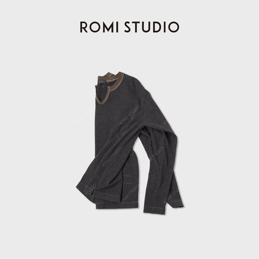 ROMI STUDIO“怀旧复古”天丝棉撞色领口简约长袖卫衣 RWCASU6222 商品图2