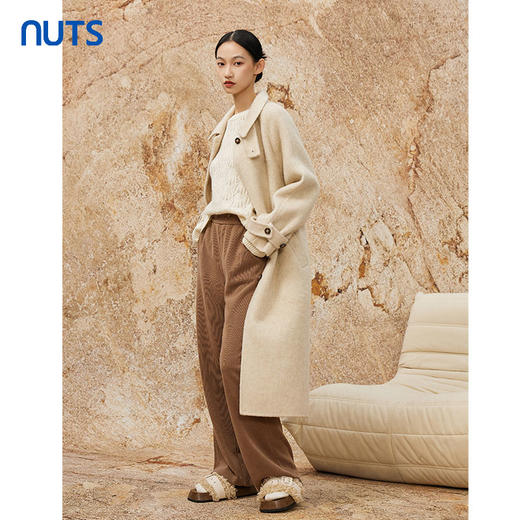 NUTS商场同款秋冬高级感气质翻领简约双面毛呢大衣外套女343152036 商品图3