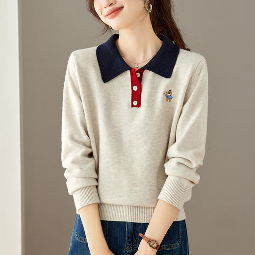 洋气减龄娃娃领打底衫，宽松短款内搭上衣轻奢毛衣CC-27-25163 商品图3