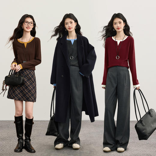 【周四狂欢价】熙世界【发热磨毛亨利衫】撞色假两件T恤女秋冬叠穿内搭打底上衣 商品图2