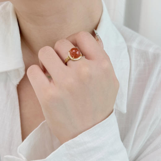 ISME满钻南红戒指 红玛瑙喜气红运富贵吉祥 10mm大单珠戒指红色首饰 商品图2