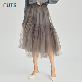 NUTS商场同款春秋季气质高腰宽松网纱中长款半身裙女413061399