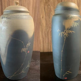 建陶彩填窑变火皮纹茶罐
