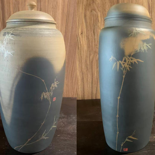 建陶彩填窑变火皮纹茶罐 商品图0