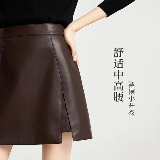 【10/15新品】熙世界【柔韧PU皮】复古咖色小皮裙短裙女2025秋冬新款a字半身裙 商品图2