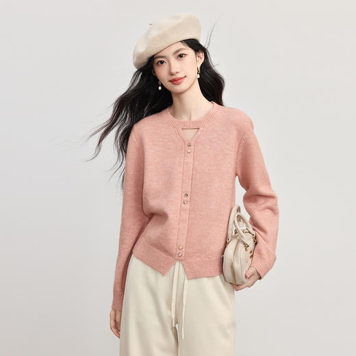 【10/15新品】熙世界「细闪银丝北极绒」粉色毛衣女慵懒高级感女秋冬打底针织衫 商品图4