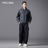PINLI品立2025秋季新款宽松翻领落肩复古高街PU皮衣茄克外套男潮GD253104096 商品缩略图1