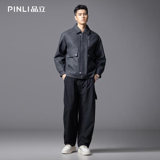 PINLI品立2025秋季新款宽松翻领落肩复古高街PU皮衣茄克外套男潮GD253104096 商品图1