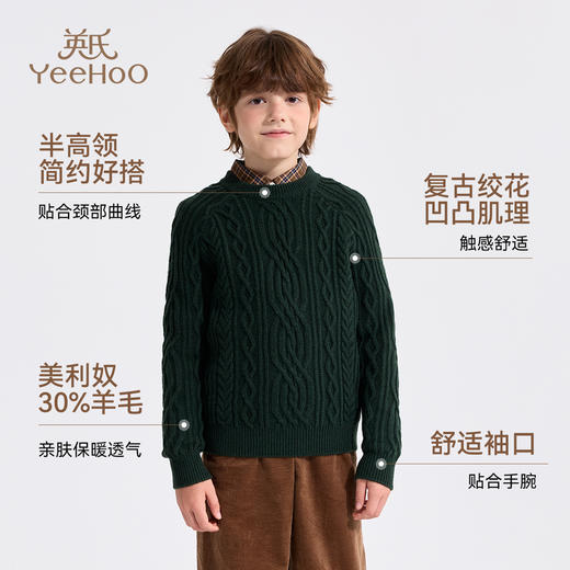 【英氏】【复古绞花羊毛衫】【110-175】男童含羊毛针织衫儿童毛衣 商品图5