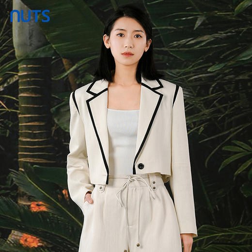 NUTS春秋季新款撞色气质直筒显瘦直筒短款西装外套女412042337 商品图0