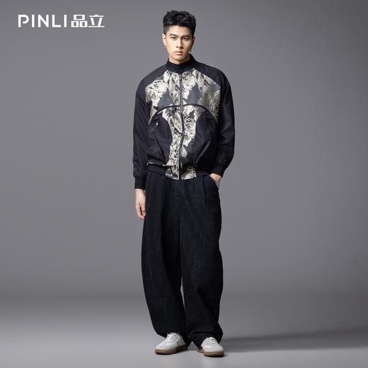 PINLI品立春季新品复古提花棒球领夹克男士潮牌宽松休闲外套B233104070 商品图1