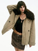 TR她热 城野漫游 卡其色可拆卸毛领复古棉服保暖派克大衣外套 商品缩略图0