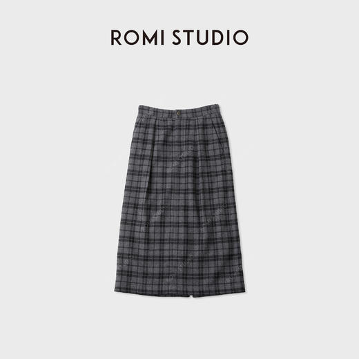 ROMI STUDIO“重塑经典”羊毛松紧腰叠褶休闲格纹半身裙RWCAXJ4718 商品图2