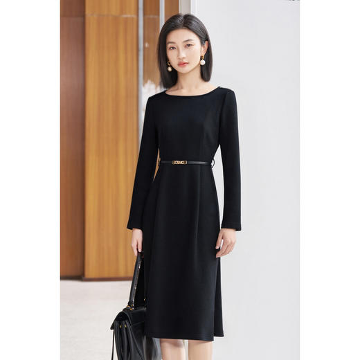 剩S/M/L 米思阳法式赫本风连衣裙女2025秋冬新款修身收腰显瘦气质a字裙连衣裙5M25DL5425 商品图2