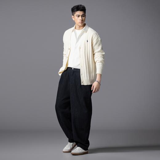 PINLI品立2025秋季新款男士宽松落肩V领开衫提花毛衣针织衫外套潮GD253110127 商品图1