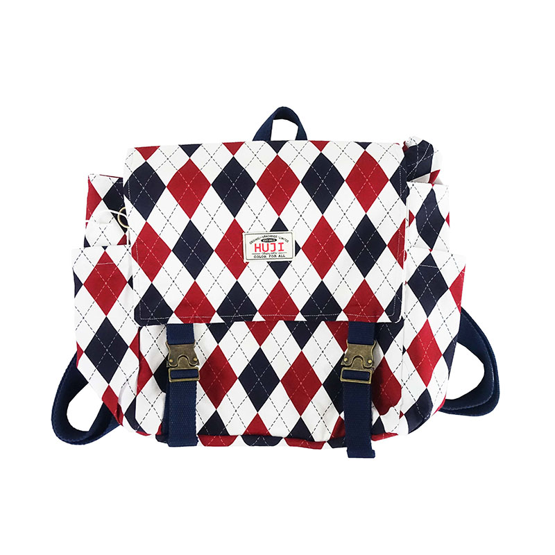 HUJI祤集Carton小盒子双肩包插画英伦菱形格纹