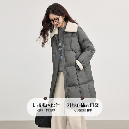 【10/15新品】熙世界重磅90白鸭绒羽绒服女中长款毛绒翻领保暖外套2025冬季新款 商品图1